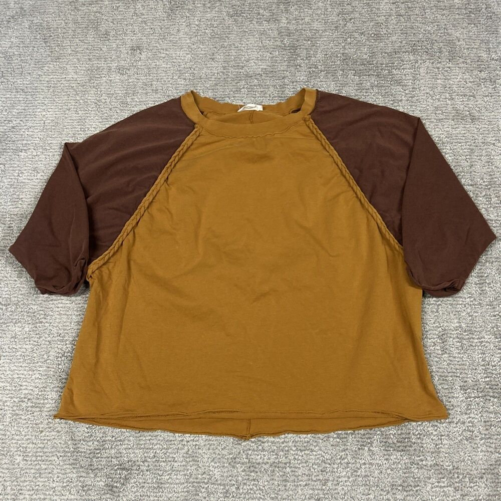 Oli & Hali Shirt Womens Large Oversized Boho Top Yellow Gold Brown Festival